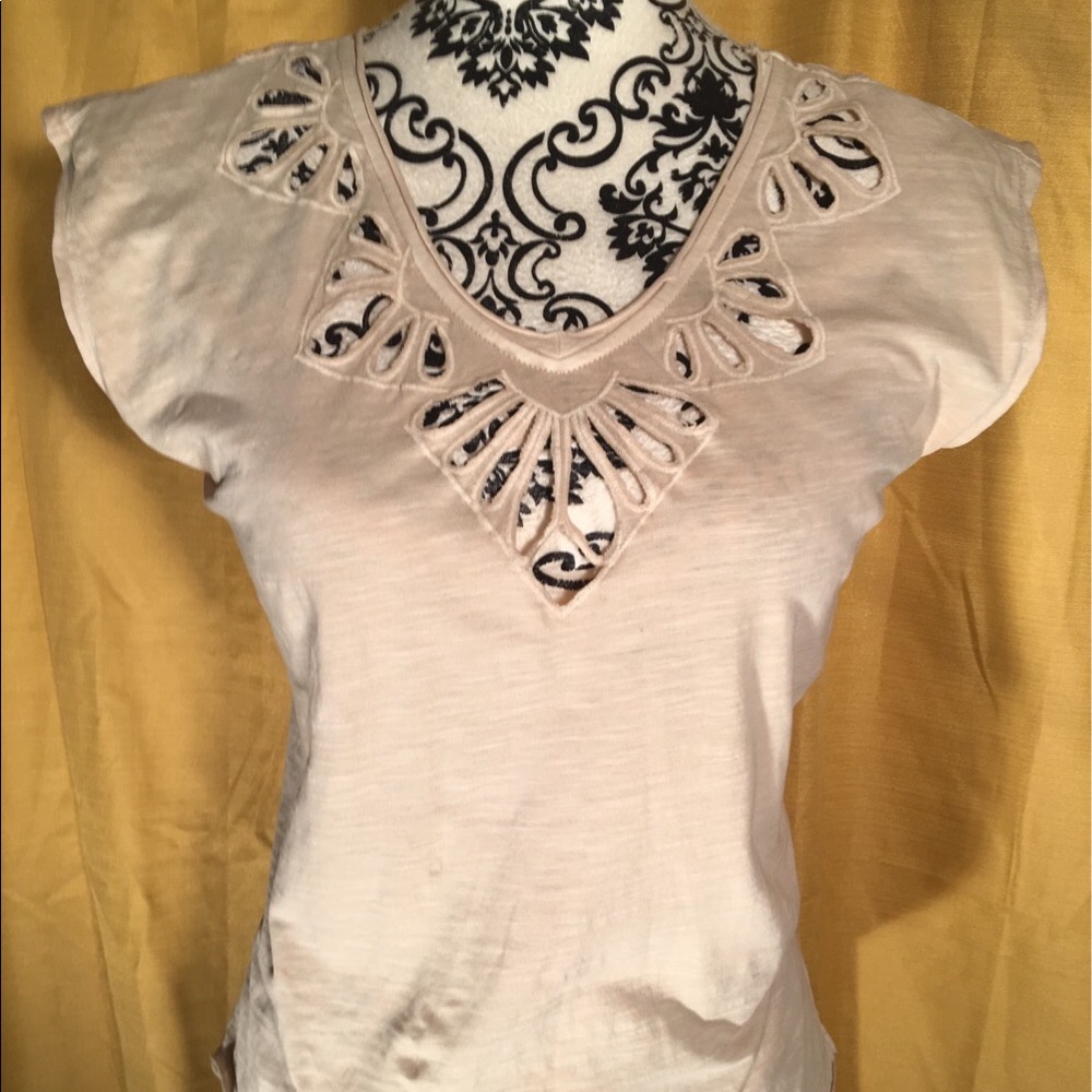 Cream top with Lacey neck line